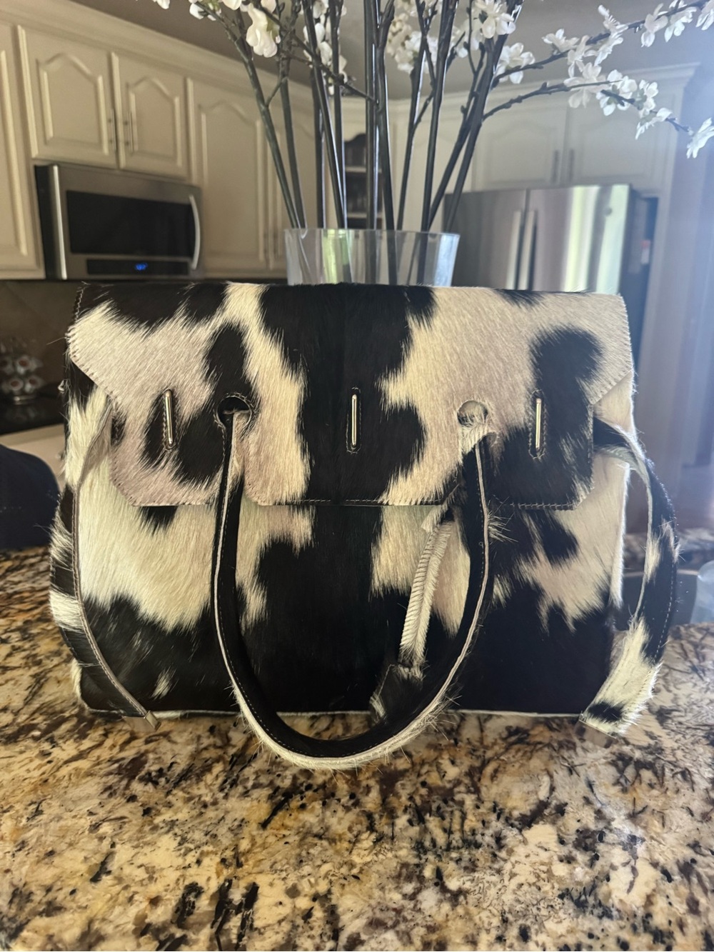 Brand new black & white cowhide birkin-styled silhouette.
